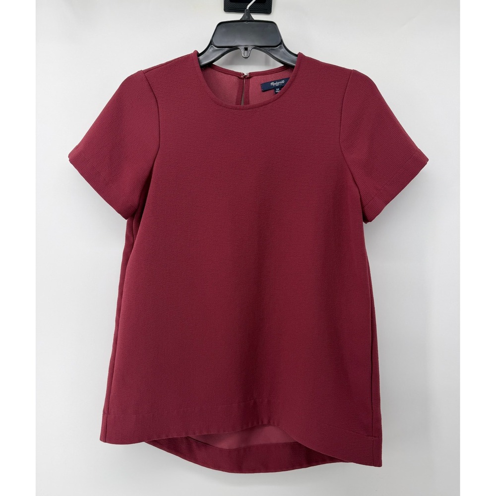 Madewell Womens XS Burgundy Crepe Short Sleeve Inverted Pleat Blouse Top RN77388